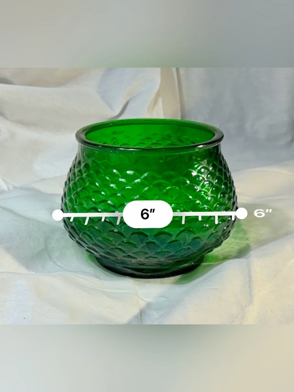 Vintage E.O. Brody Emerald Green Glass Fish Scale Bowl Planter MCM USA